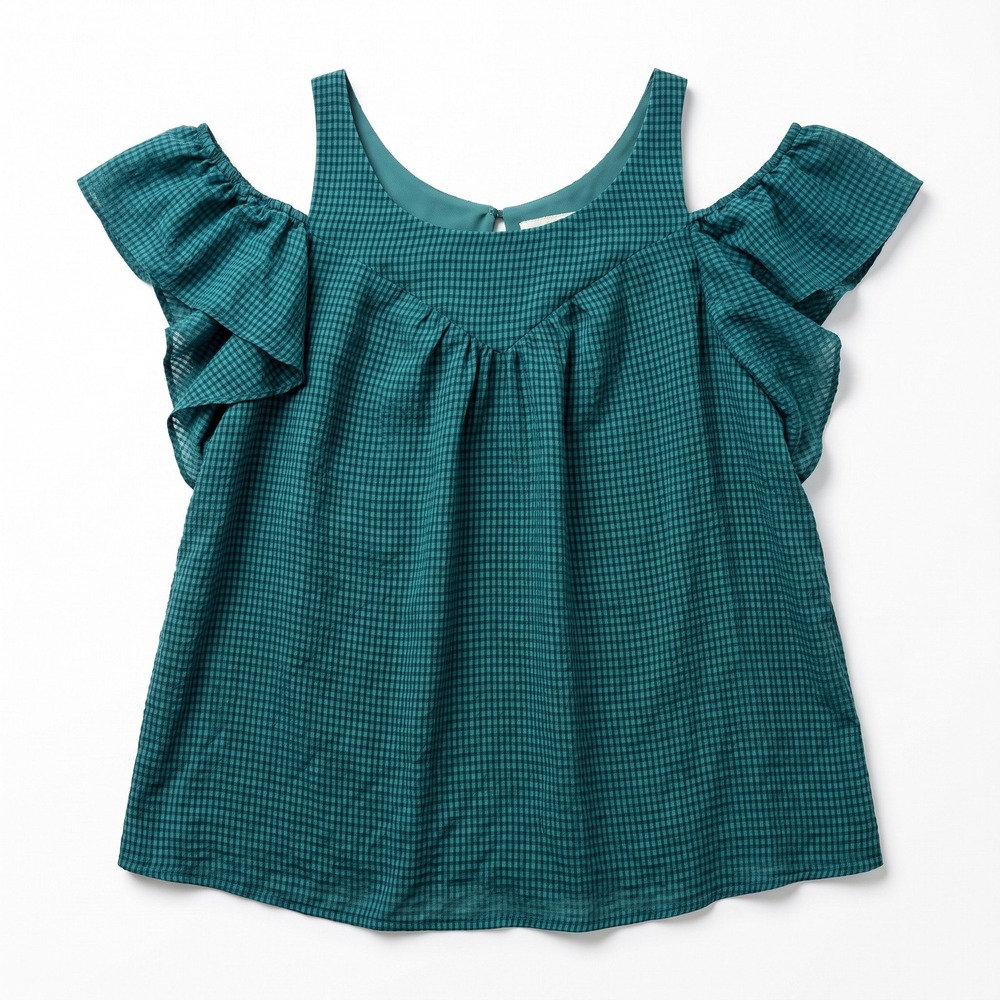 Maeve Womens 2 Teal Cold Shoulder Ruffle Sleeve Blouse